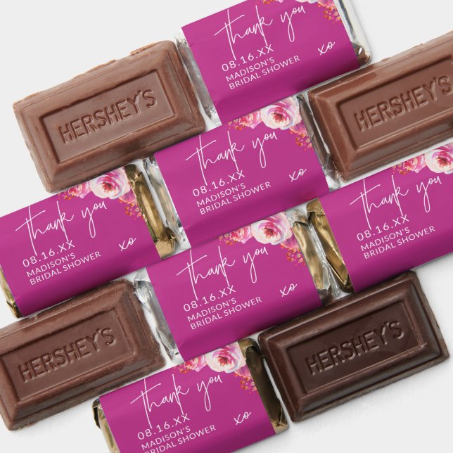Floral Hot Pink Thank You Bridal Shower Chocolate  Hershey's Miniatures (Assorted)