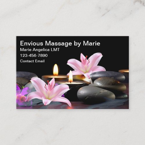 Floral Hot Stone Massage Business Cards
