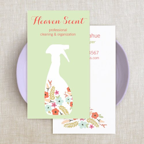 Floral Housekeeping Eco Cleaning Service Business Card