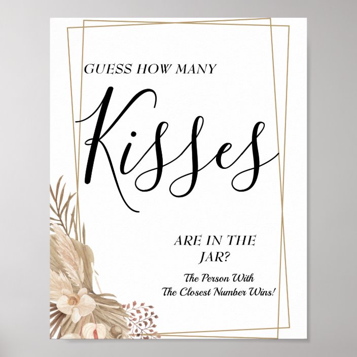 Floral Theme How Many Kisses Bridal Shower Game – Set With 1 Sign & 50 Guessing Cards - View #3