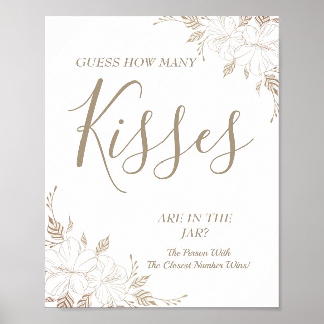 Floral How many kisses Bridal shower game sign (Front)