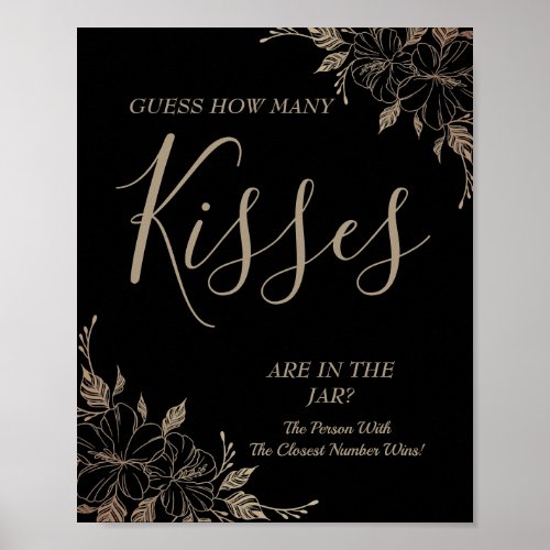 Floral How many kisses Bridal shower game sign