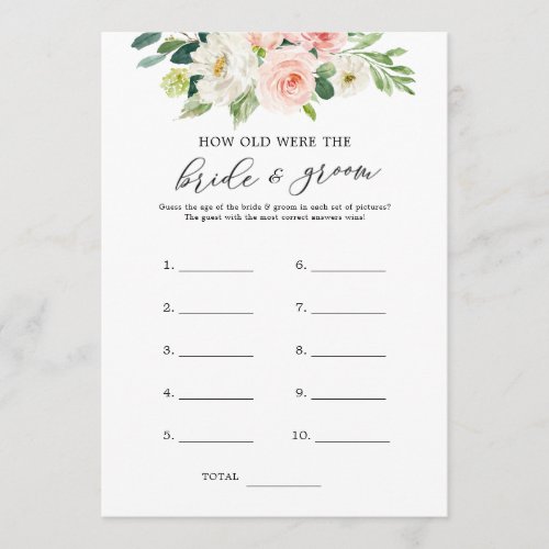 Floral How Old Were The Bride and Groom Game Cards