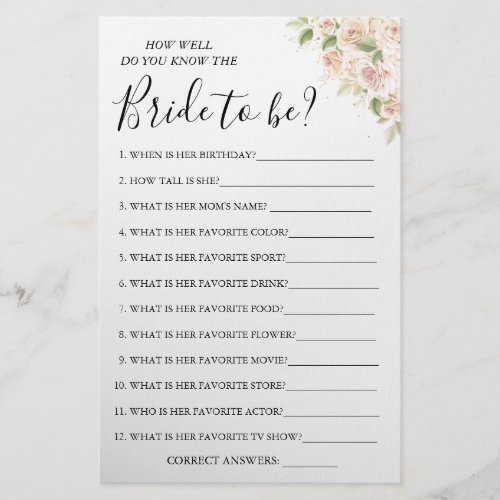 Floral How well do you know bride game card Flyer