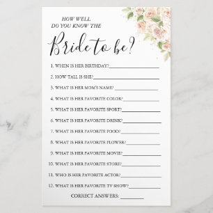 Floral How well do you know bride game card Flyer