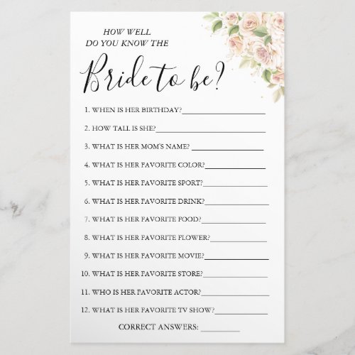 Floral How well do you know bride game card Flyer