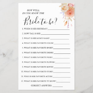 Floral How well do you know bride game card Flyer