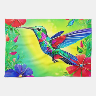 Floral Hummingbird Art Design Kitchen Towel