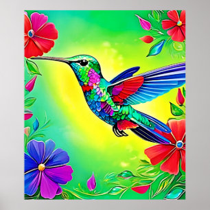 Floral Hummingbird Art Design Poster