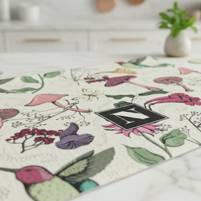 Floral Hummingbird Flower Pattern Yellow Kitchen Towel (Chic Floral Hummingbird Kitchen Towels. Hummingbird Flower Pattern for Nature, Bird or Animal Lover)