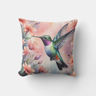floral hummingbird outdoor pillow