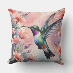 floral hummingbird outdoor pillow