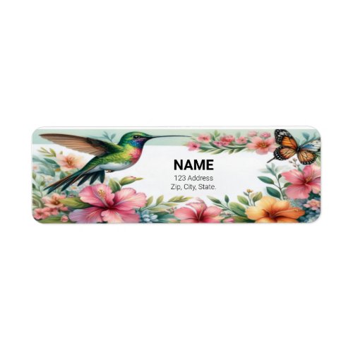 Floral Hummingbird Personalized Name Tag Label