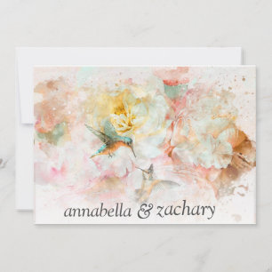 *~* Floral Hummingbird PHOTO RSVP QR AR26 WEDDING Invitation