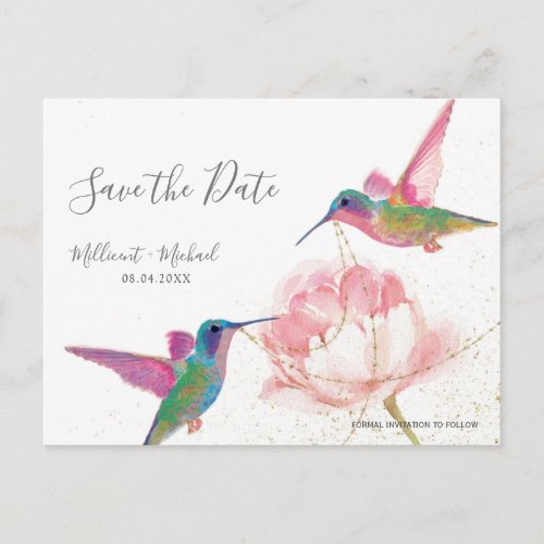 Floral Hummingbird Save the Date Postcard