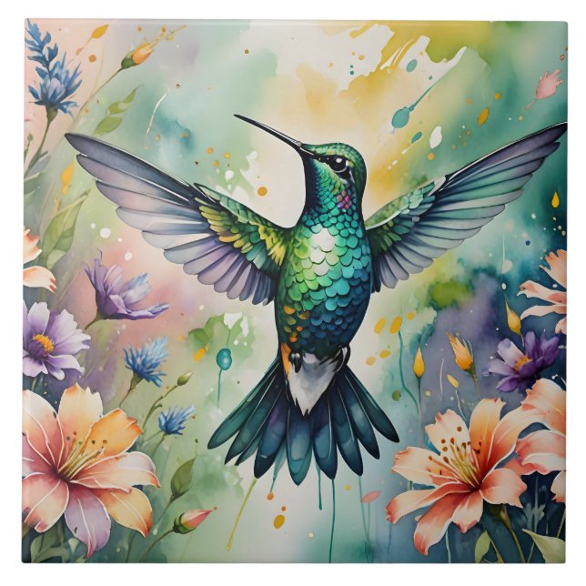 floral hummingbird tile (Front)