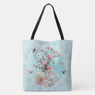 FLORAL HUMMINGBIRD TOTE BAG