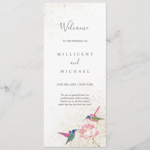 Floral Hummingbirds Pink Gold Wedding Program