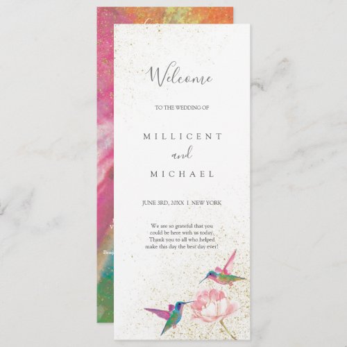 Floral Hummingbirds Rainbow Gold Wedding Program