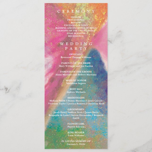 Floral Hummingbirds Rainbow Gold Wedding Program (Back)