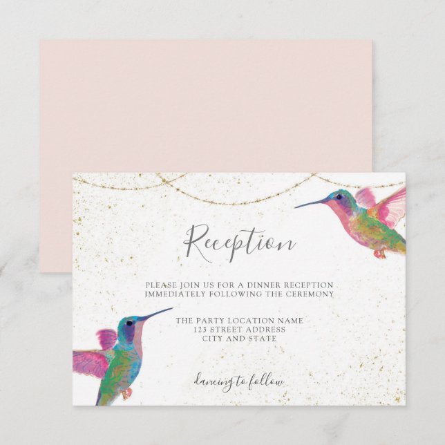 Floral Hummingbirds Watercolor Reception Card (Front/Back)