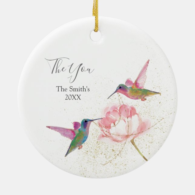 Floral Hummingbirds Wedding Favor Ornament (Back)