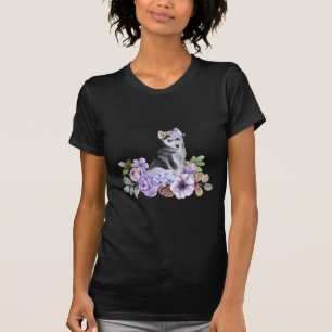 Floral Husky Puppy T-Shirt