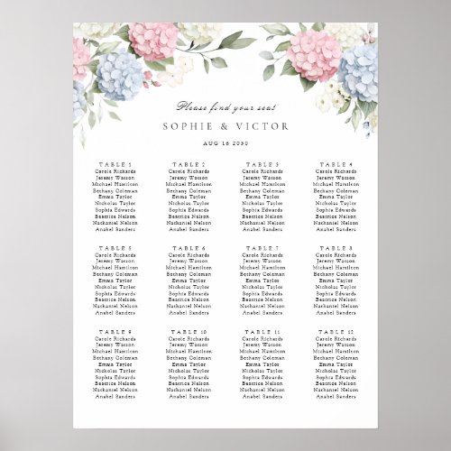 Floral Hydrangea 12 Table Wedding Seating Chart