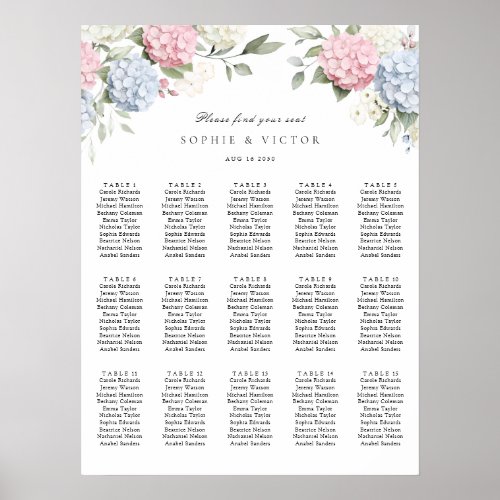 Floral Hydrangea 15 Table Wedding Seating Chart