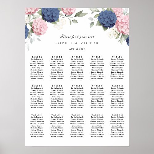 Floral Hydrangea 15 Table Wedding Seating Chart