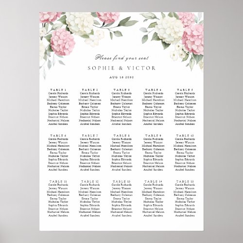 Floral Hydrangea 15 Table Wedding Seating Chart
