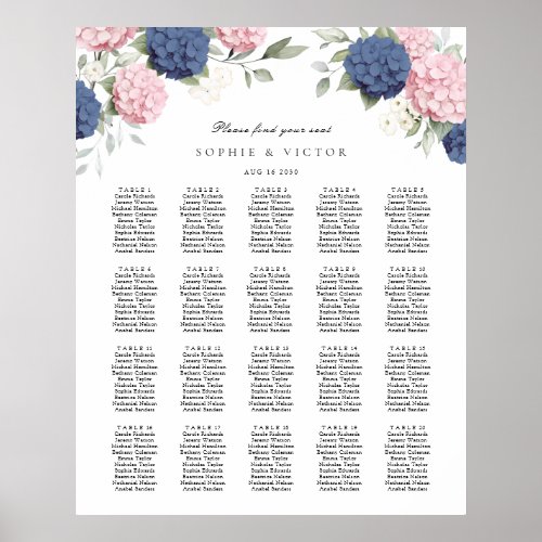 Floral Hydrangea 20 Table Wedding Seating Chart