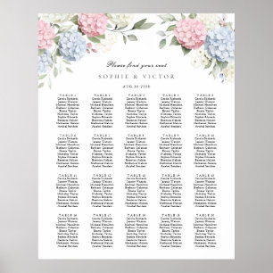 Floral Hydrangea 20 Table Wedding Seating Chart