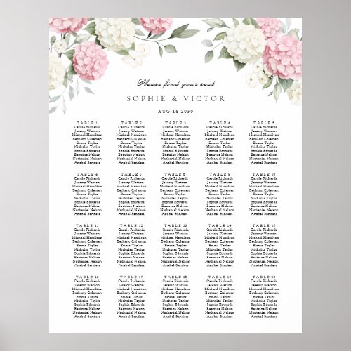 Floral Hydrangea 20 Table Wedding Seating Chart