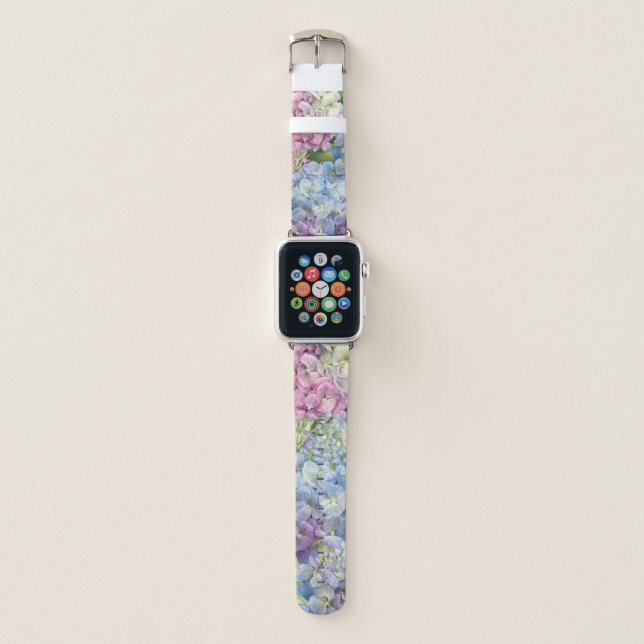 Floral Hydrangea Blue Pink Elegant Apple Watch Band (Front)