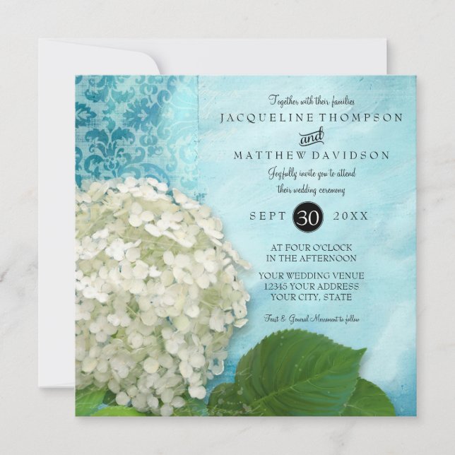 Floral Hydrangea Blue White Classic Elegant Formal Invitation (Front)