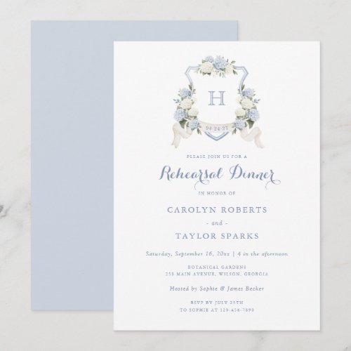 Floral Hydrangea Crest Rehearsal Dinner Wedding