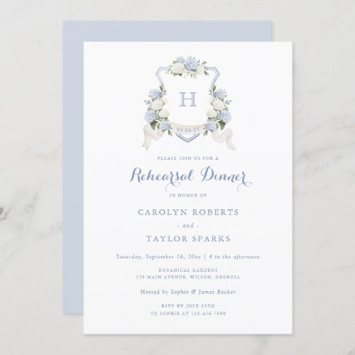 Floral Hydrangea Crest Rehearsal Dinner Wedding Invitation