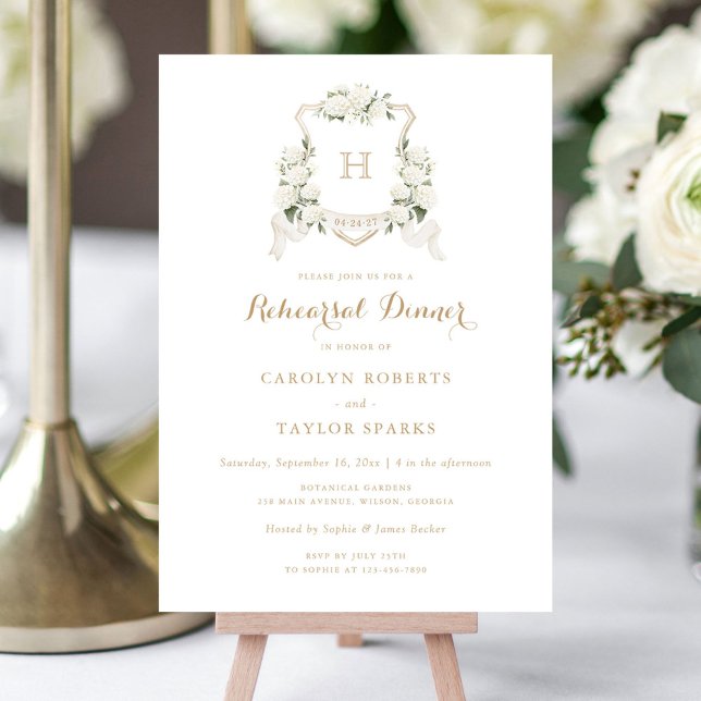 Floral Hydrangea Crest Rehearsal Dinner Wedding Invitation (Creator Uploaded)