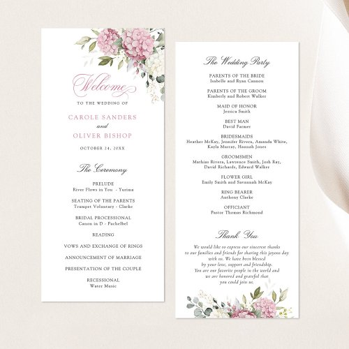 Floral Hydrangea Greenery Blush Wedding Program