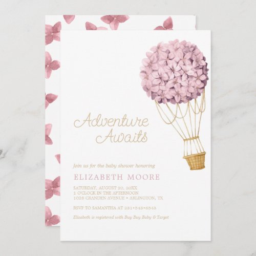 Floral Hydrangea Hot Air Balloon Baby Shower   Invitation