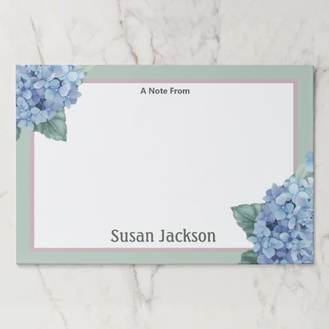 Floral Hydrangea Pink and Blue Personalized  Paper Pad (Front)