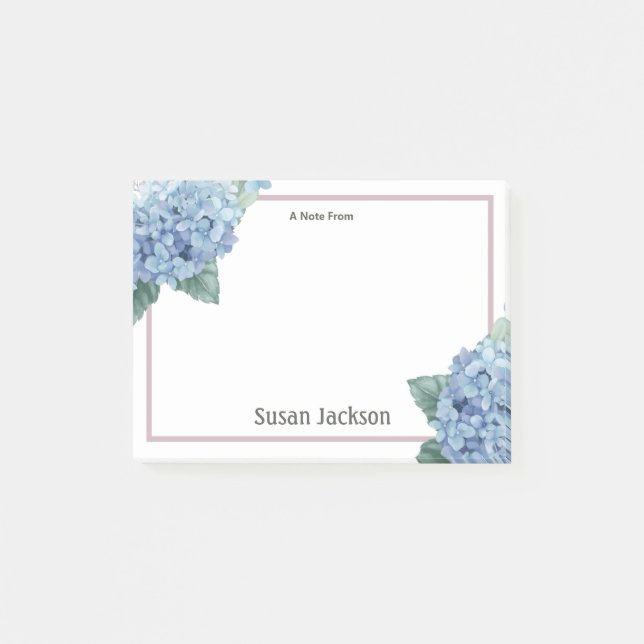 Floral Hydrangea Pink and Blue Personalized  Post-it Notes (Front)