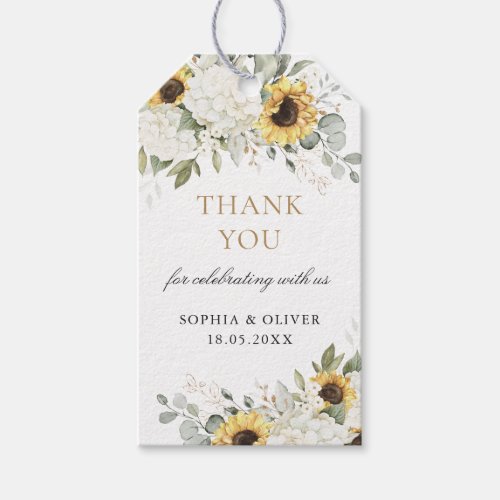 Floral Hydrangea Sunflowers Wedding Thank You Gift Tags