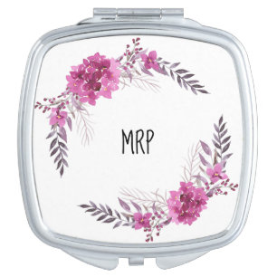 *~* Floral Hydrangea Wreath Watercolor Popular Compact Mirror