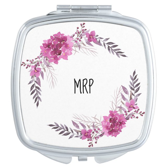 *~* Floral Hydrangea Wreath Watercolor Popular Compact Mirror (Front)
