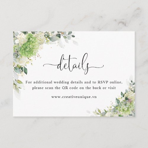 Floral Hydrangeas Website QR Code Details Enclosure Card