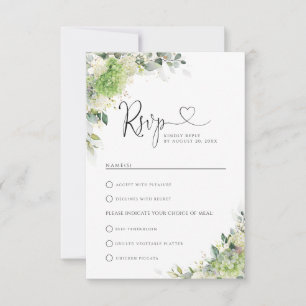 Floral Hydrangeas Wedding With Meal Choice RSVP Card