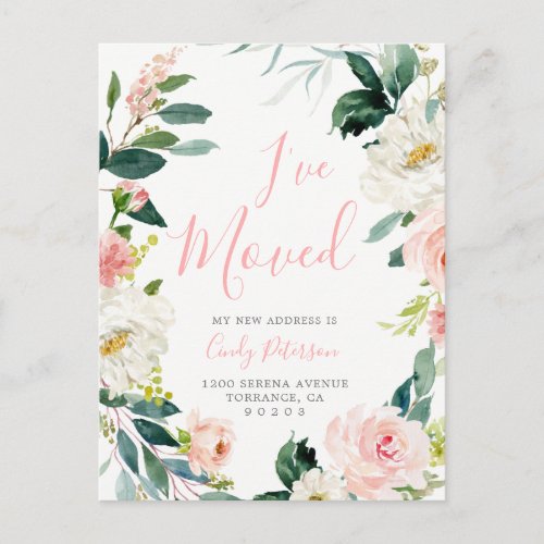 Floral I Have Moved  Moving Announcement Postcard