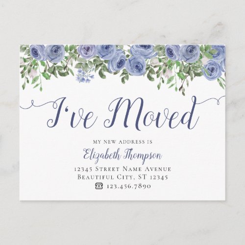 Floral I Have Moved New Address Blue Moving Announcement Postcard